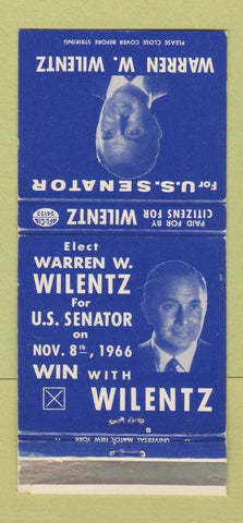 Matchbook Cover - Warren Wilentz Senate Election 1966 NJ New Jersey 30 Strike