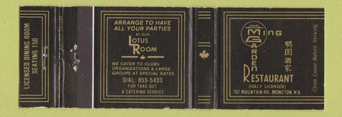 Matchbook Cover - Ming Garden Restaurant Moncton NB