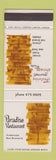 Matchbook Cover - Paradise Restaurant Fredericton NB