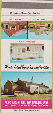 Matchbook Cover - Keansburg Middletown National Bank NJ 30 Strike