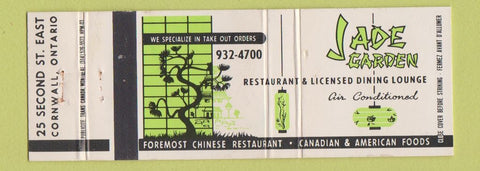 Matchbook Cover - Jade Garden Restaurant Cornwall ON