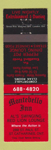 Matchbook Cover - Montebello Inn St Catharines ON