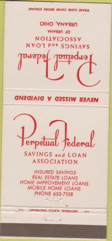 Matchbook Cover - Perpetual Federal Savings Loan Urbana OH 30 Strike