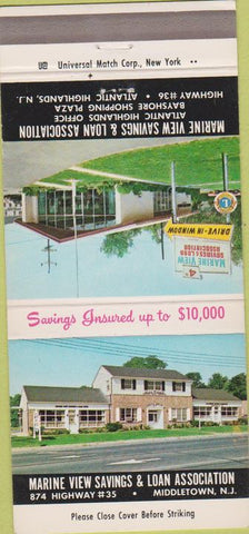 Matchbook Cover - Marine View Savings Loan Middletown NJ 30 Strike