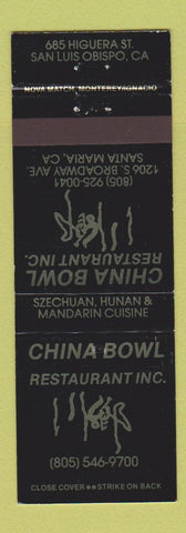 Matchbook Cover - China Bowl Chinese Restaurant San Luis Obispo CA