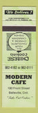 Matchbook Cover - Modern Cafe Belleville ON