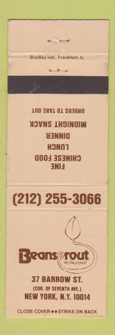 Matchbook Cover - Beansprout Restaurant Chinese New York City