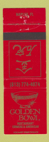 Matchbook Cover - Golden Bowl Chinese Restaurant Naples FL