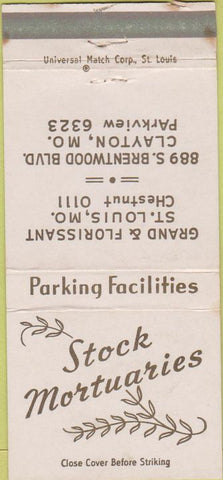 Matchbook Cover - Stock Mortuaries Clayton St Louis MO 30 Strike