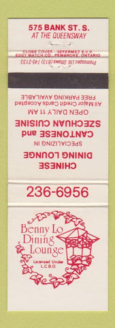 Matchbook Cover - Benny Lo Chinese Restaurant