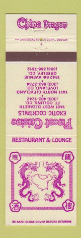 Matchbook Cover China Dragon Chinese Fort Collins Loveland Fort Collins Colorado