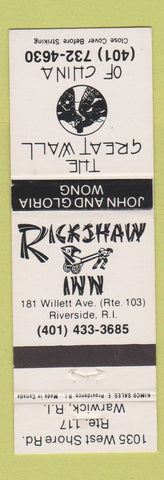 Matchbook Cover - Rickshaw Inn Great Wall of China Warwick RI Chinese
