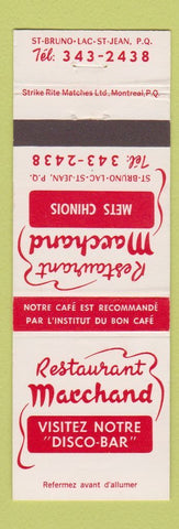 Matchbook Cover - Restaurant Macchand Chinese St Jean QC