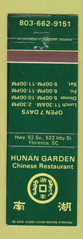 Matchbook Cover - Hunan Garden Chinese Restaurant Florence SC