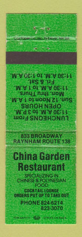 Matchbook Cover - China Garden Restaurant Chinese Raynham MA WEAR