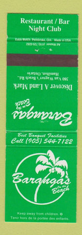 Matchbook Cover - Baranga's on the Beach Restaurant Hamilton ON