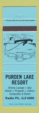 Matchbook Cover - Purden Lake Resort BC