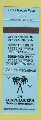 Matchbook Cover - La Acapulquena Mexican Restaurant Dallas TX