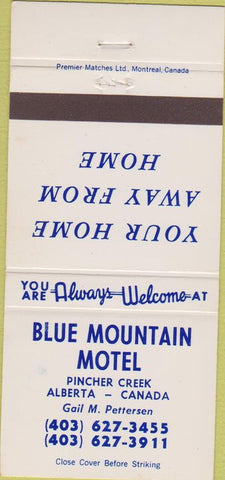 Matchbook Cover - Blue Mountain Motel Pincher Creek AB 30 Strike