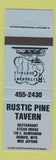 Matchbook Cover - Rustic Pine Tavern Dubois WY BLUE