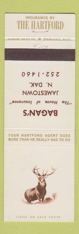 Matchbook Cover - Hartford Insurance Bagan's Jamestown ND