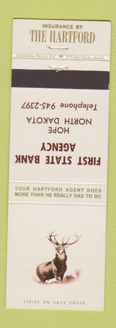 Matchbook Cover - Hartford Insurance 1st State Bank Hope ND