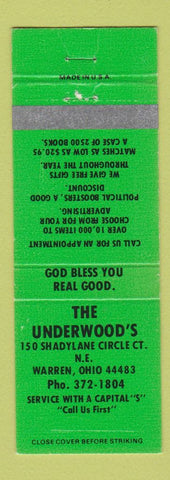 Matchbook Cover - Underwood's Advertising Warren OH WEAR