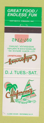 Matchbook Cover - California's Restaurant Mississauga ON