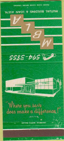 Matchbook Cover - Mutual Building Loan Assoc Weatherford TX 30 Strike