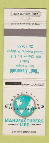 Matchbook Cover - Manufacturers Lie Insurance Bud Kiekintveld Grand Rapids MI