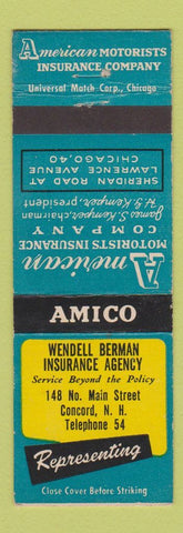 Matchbook Cover - AMICO Insurance Wendell Berman Concord NH
