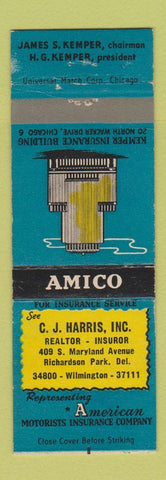 Matchbook Cover - AMICO Insurance CJ Harris Richardson Park DE