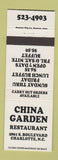 Matchbook Cover - China Garden Chinese Restaurant Charlotte NC