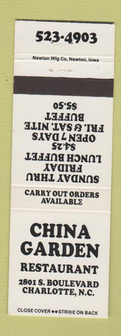 Matchbook Cover - China Garden Chinese Restaurant Charlotte NC