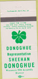 Matchbook Cover - Sheehan Donoghue Wisconsin Assembly 30 Strike