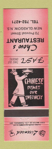 Matchbook Cover - Chow's Chinese Restaurant New Glasgow NS WEAR