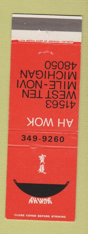Matchbook Cover - Ah Wok Chinese Restaurant Novi MI