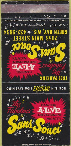 Matchbook Cover - Sans Souci Club Green Bay WI WEAR 30 Strike