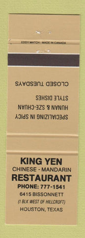 Matchbook Cover - King Yen Chinese Restaurant Houston TX