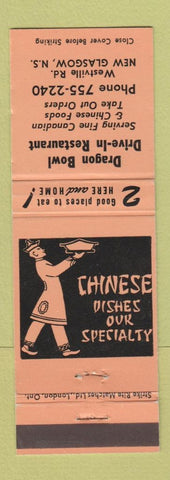 Matchbook Cover - Dragon Bowl Chinese Restaurant New Glasgow NS