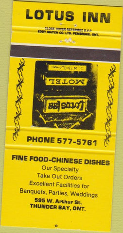 Matchbook Cover - Lotus Inn Chinese food Thunder Bay ON 30 Strike