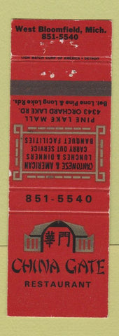 Matchbook Cover - China Gate Chinese Restaurant West Bloomfield MI