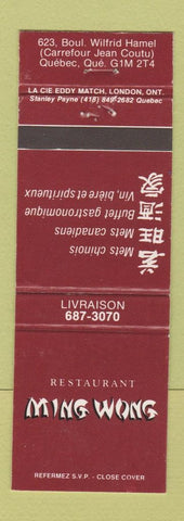 Matchbook Cover - Restaurant Ming Wong Quebec QC