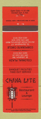 Matchbook Cover - China Lite Chinese South Burlington VT West Lebanon NH