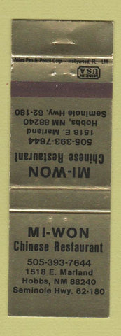 Matchbook Cover - Mi Won Chinese Restaurant Hobbs NM