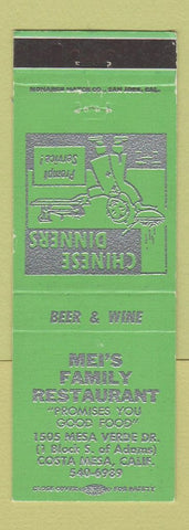 Matchbook Cover - Mei's Family Restaurant Chinese Costa Mesa CA