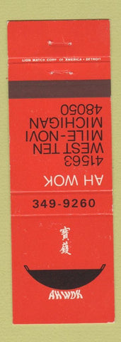 Matchbook Cover - Ah Wok Chinese Restaurant Novi MI