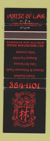 Matchbook Cover - House of Lam Chinese Restaurant Moncton NB