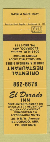 Matchbook Cover - El Dorado Inn Chinese El Dorado AR