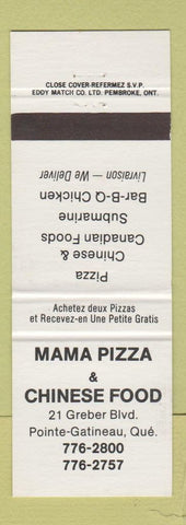 Matchbook Cover - Mama Pizza Chinese Restaurant Pointe Gatineau QC
